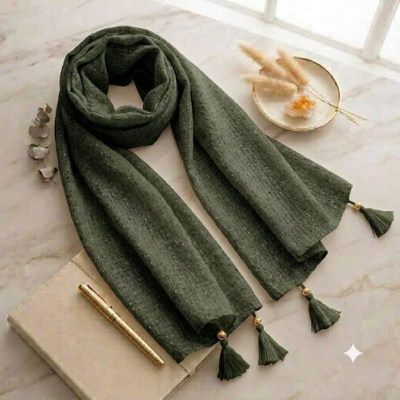Katha Stich Cotton Olive Green with Hand Katha Stich Work hijab