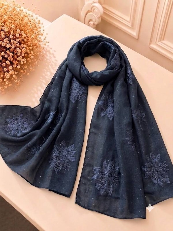 Mix Cotton Navy Blue with Embroidery & Glitter Work hijab