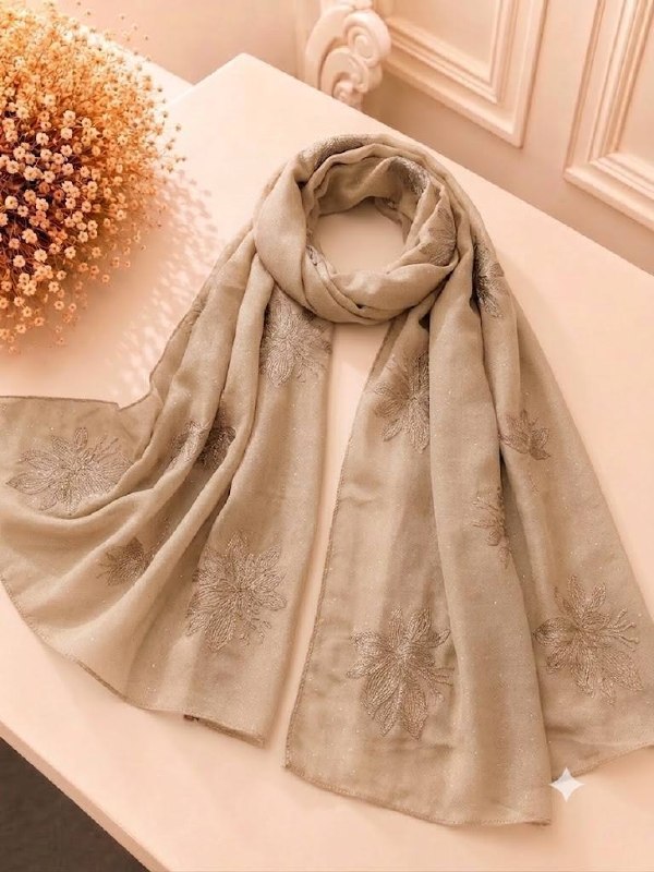 Mix Cotton Beige with Embroidery & Glitter Work hijab