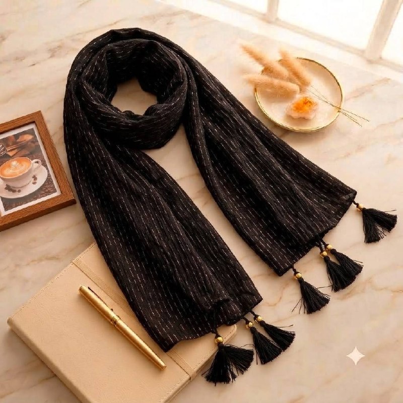 Katha Stich Cotton Black Golden Combine with Hand Katha Stich Work hijab