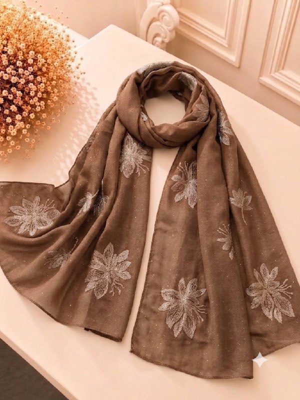 Mix Cotton Brown with Embroidery & Glitter Work hijab