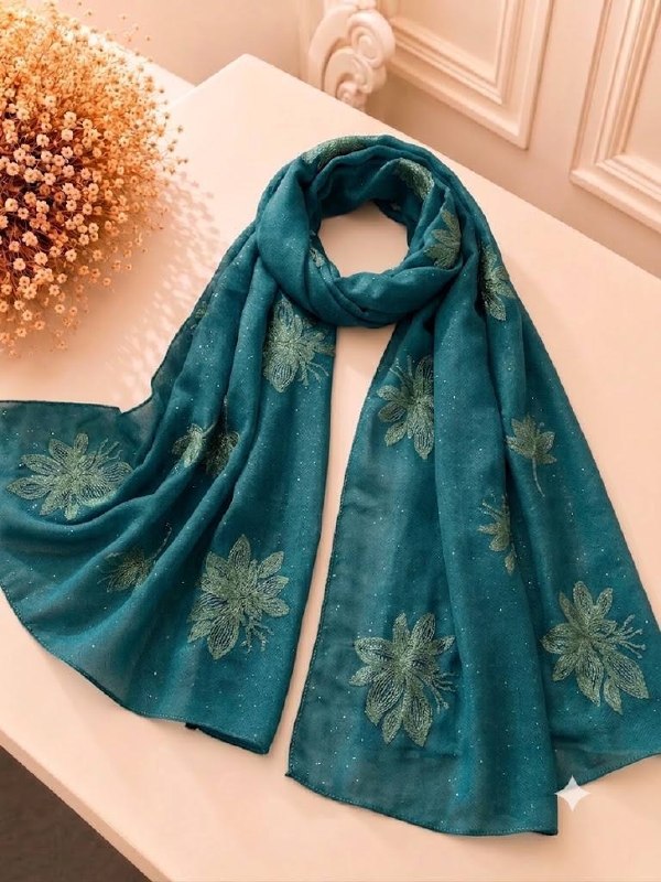 Mix Cotton Sea Green with Embroidery & Glitter Work hijab