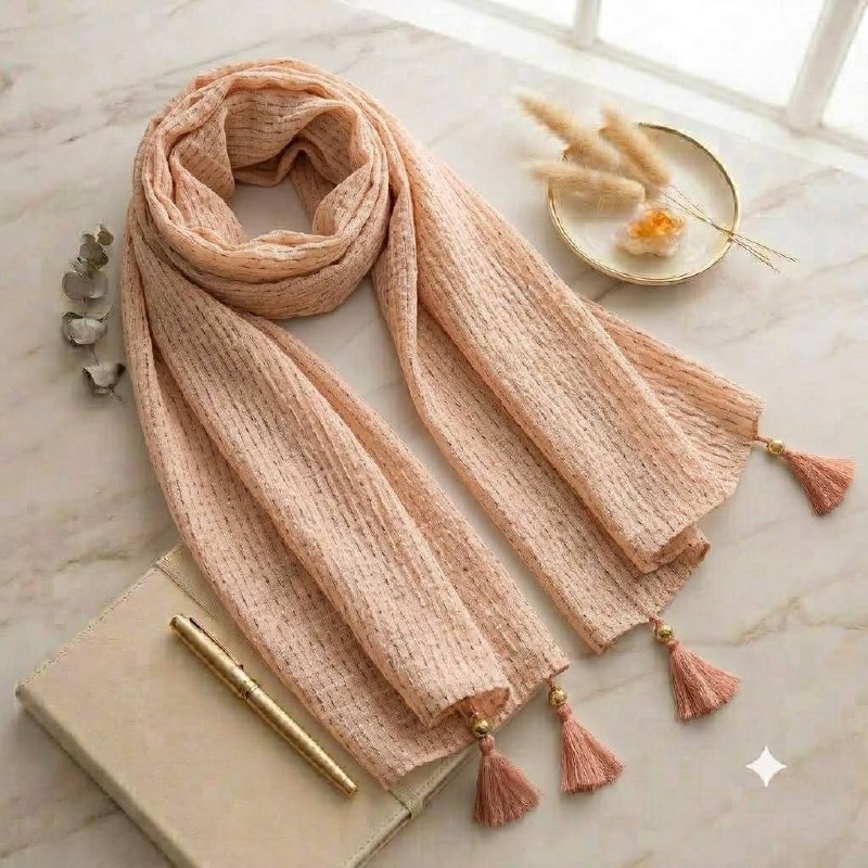 Katha Stich Cotton Light Peach with Hand Katha Stich Work hijab